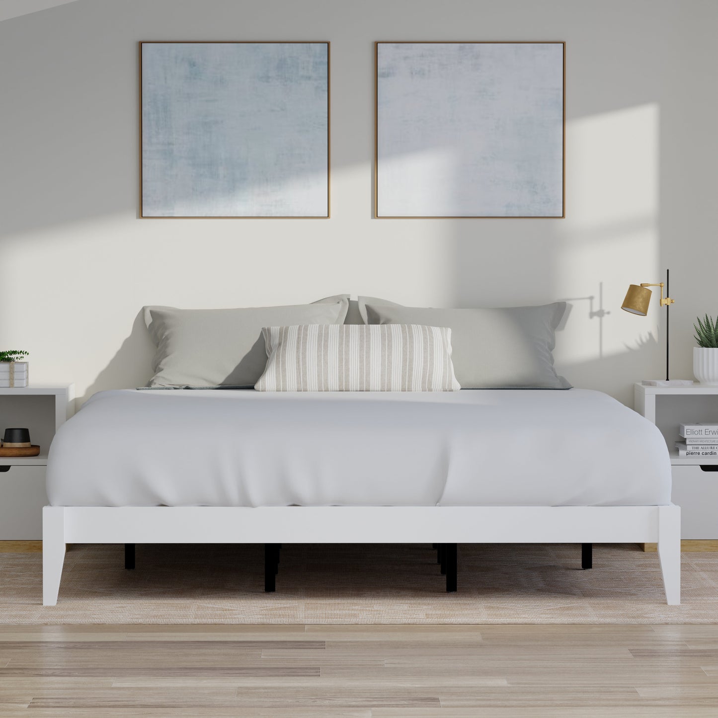ComfIQ Serene Solid Wood Modern Farmhouse Platform Bed Base without Headboard