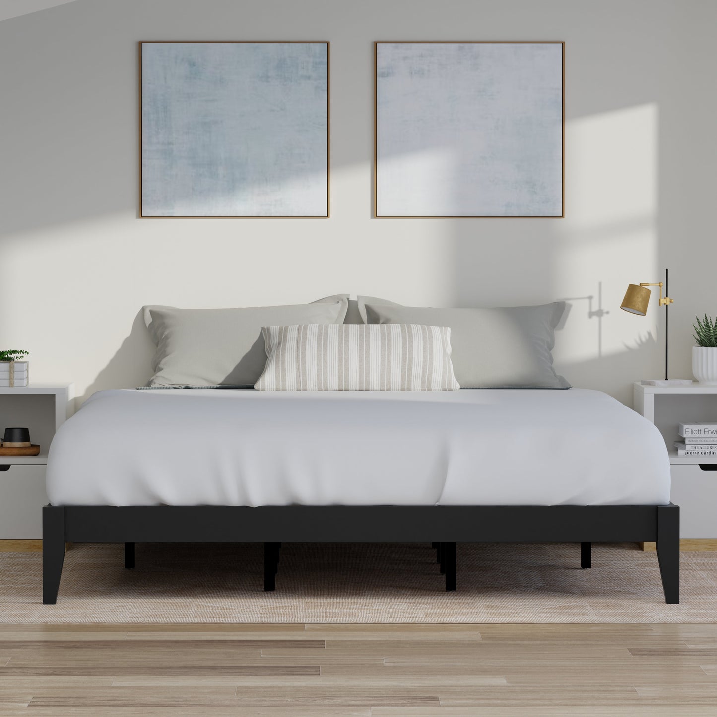 ComfIQ Serene Solid Wood Modern Farmhouse Platform Bed Base without Headboard