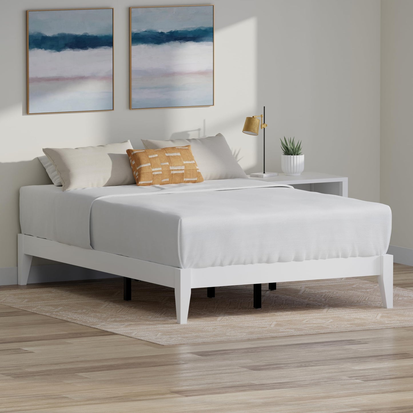 ComfIQ Serene Solid Wood Modern Farmhouse Platform Bed Base without Headboard