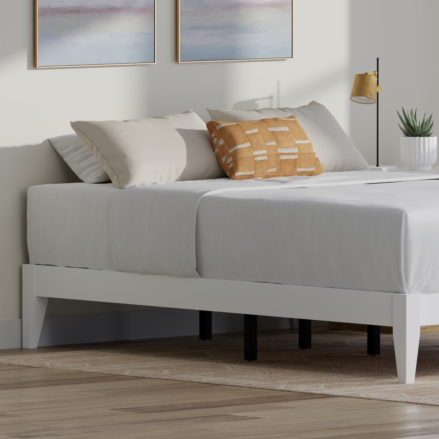 ComfIQ Serene Solid Wood Modern Farmhouse Platform Bed Base without Headboard