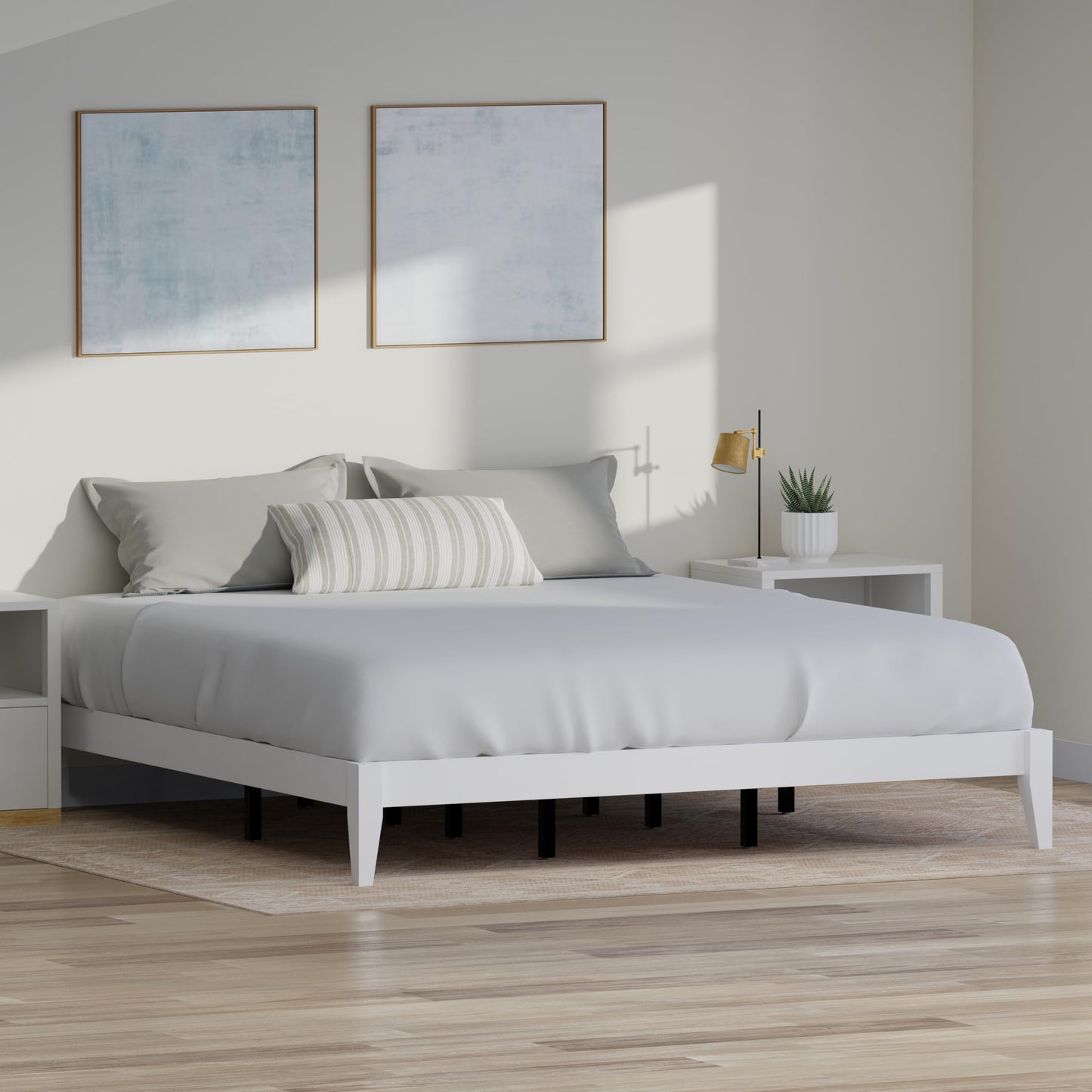 ComfIQ Serene Solid Wood Modern Farmhouse Platform Bed Base without Headboard