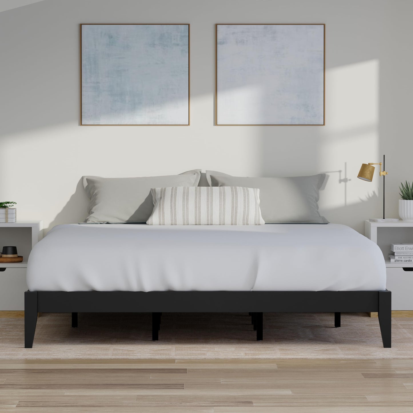 ComfIQ Serene Solid Wood Modern Farmhouse Platform Bed Base without Headboard