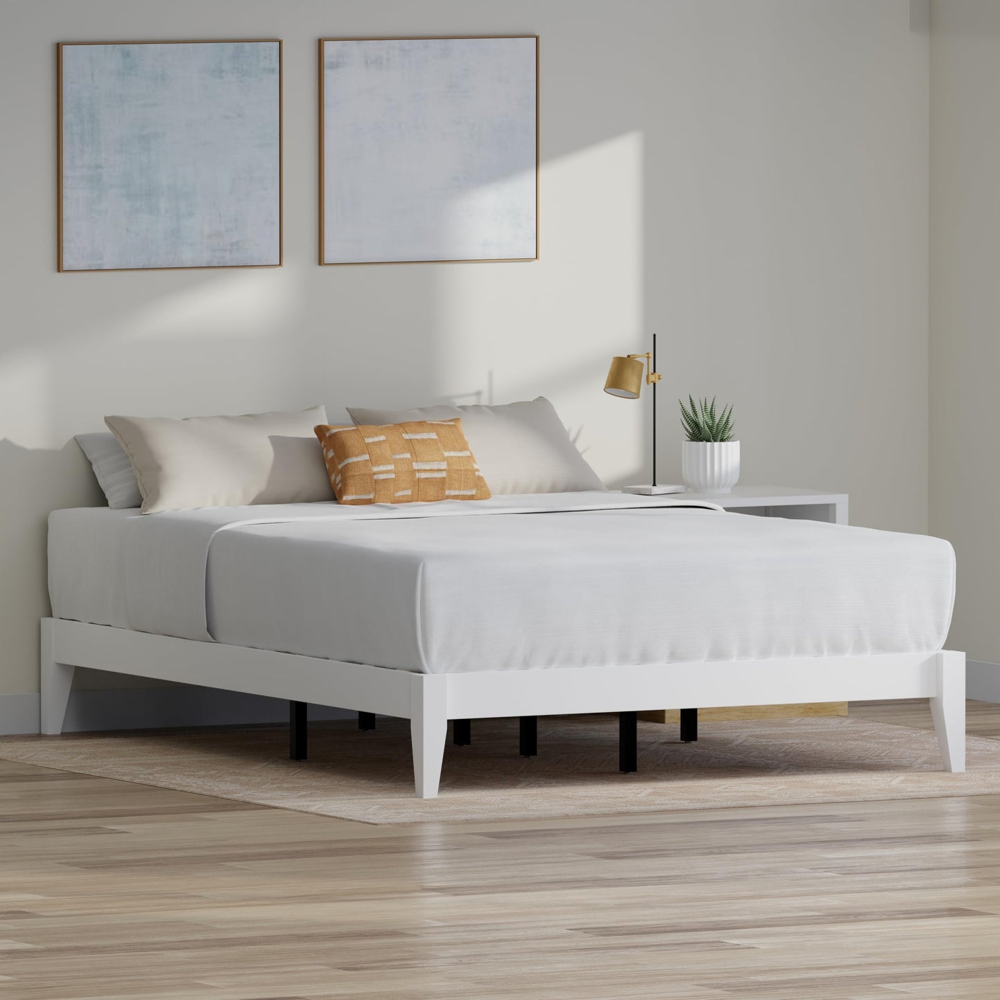 ComfIQ Serene Solid Wood Modern Farmhouse Platform Bed Base without Headboard