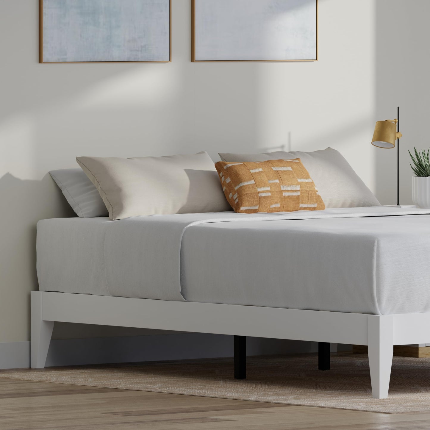 ComfIQ Serene Solid Wood Modern Farmhouse Platform Bed Base without Headboard