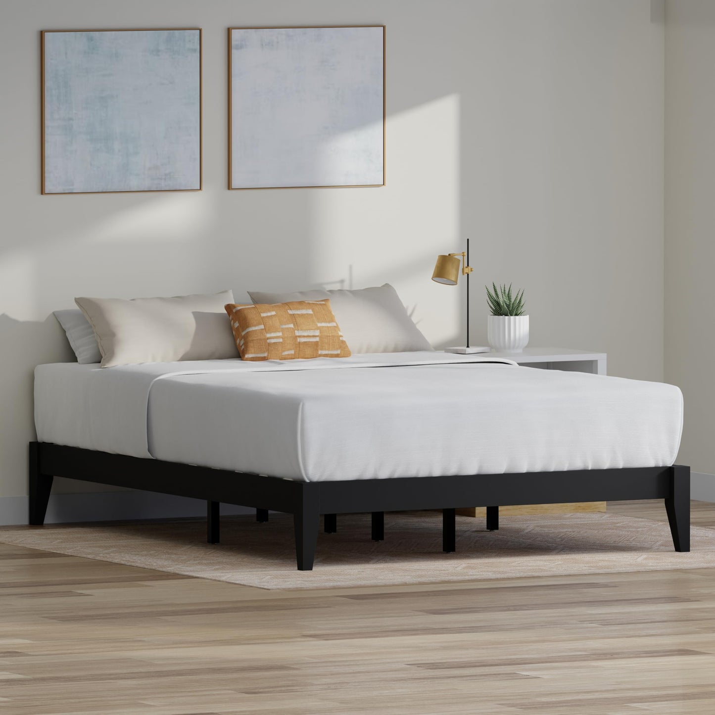 ComfIQ Serene Solid Wood Modern Farmhouse Platform Bed Base without Headboard