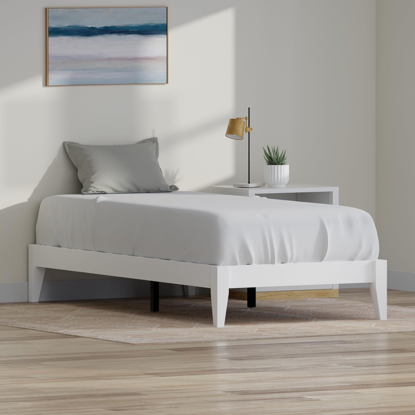 ComfIQ Serene Solid Wood Modern Farmhouse Platform Bed Base without Headboard