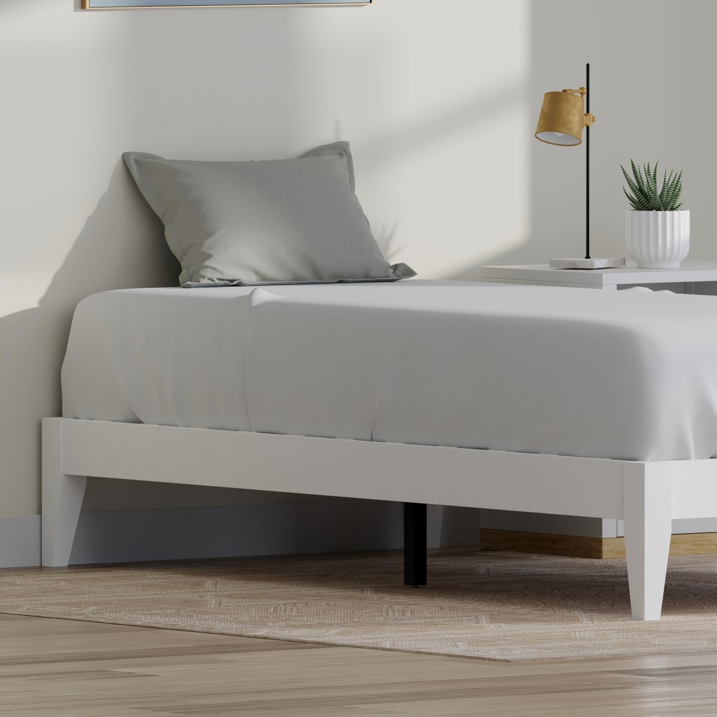 ComfIQ Serene Solid Wood Modern Farmhouse Platform Bed Base without Headboard