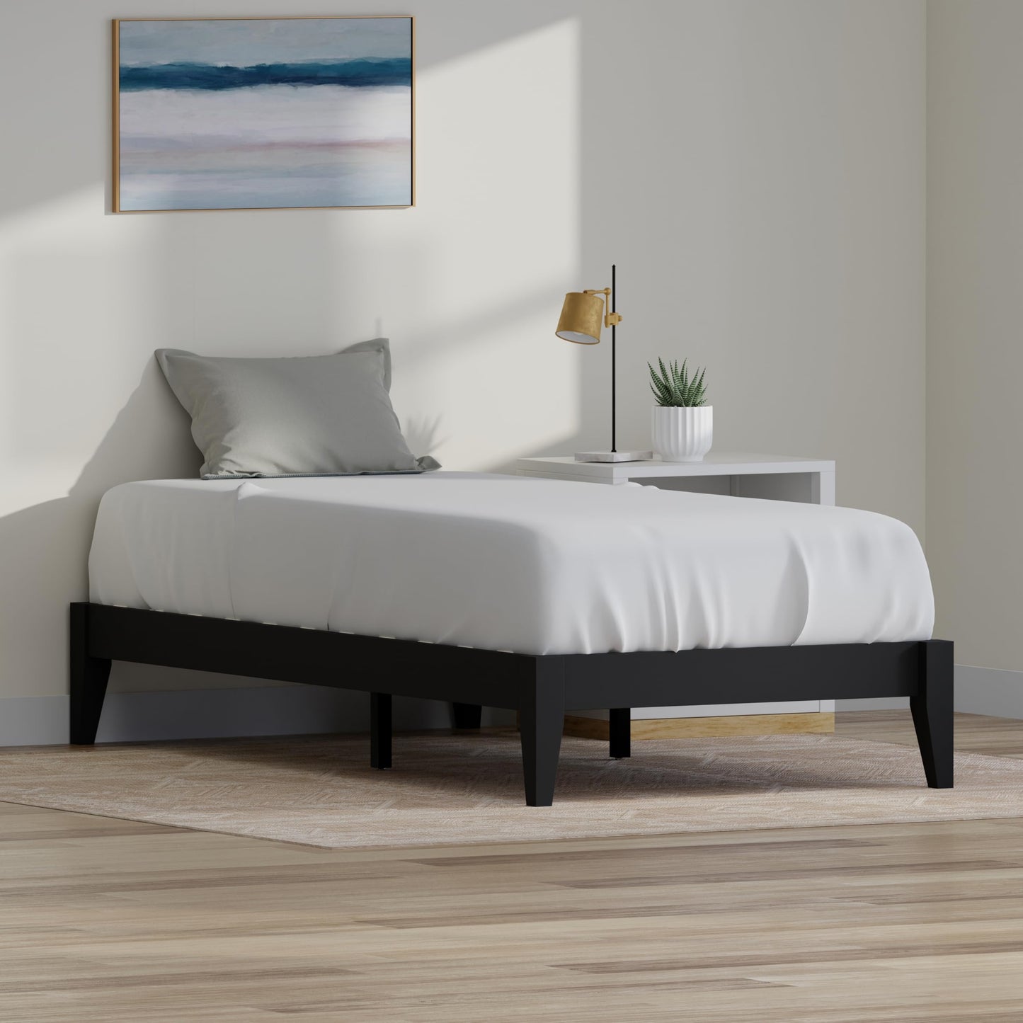 ComfIQ Serene Solid Wood Modern Farmhouse Platform Bed Base without Headboard