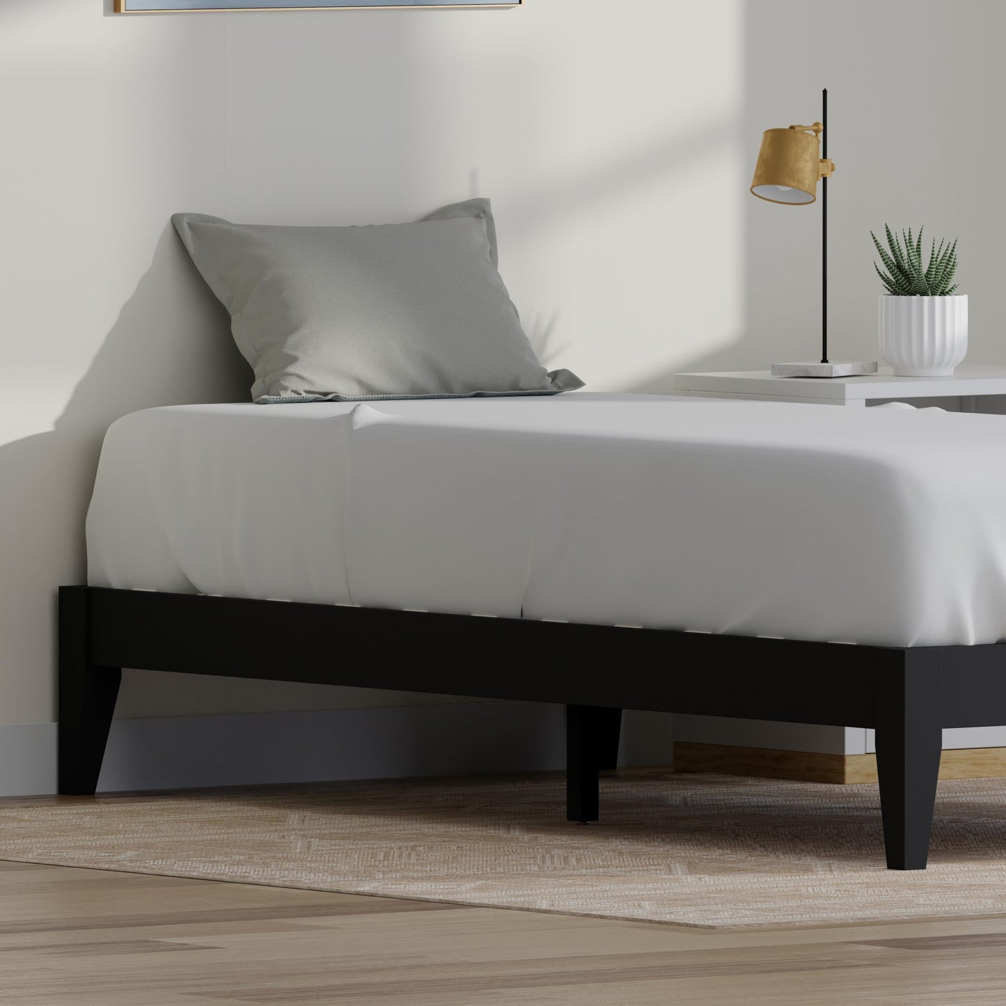 ComfIQ Serene Solid Wood Modern Farmhouse Platform Bed Base without Headboard
