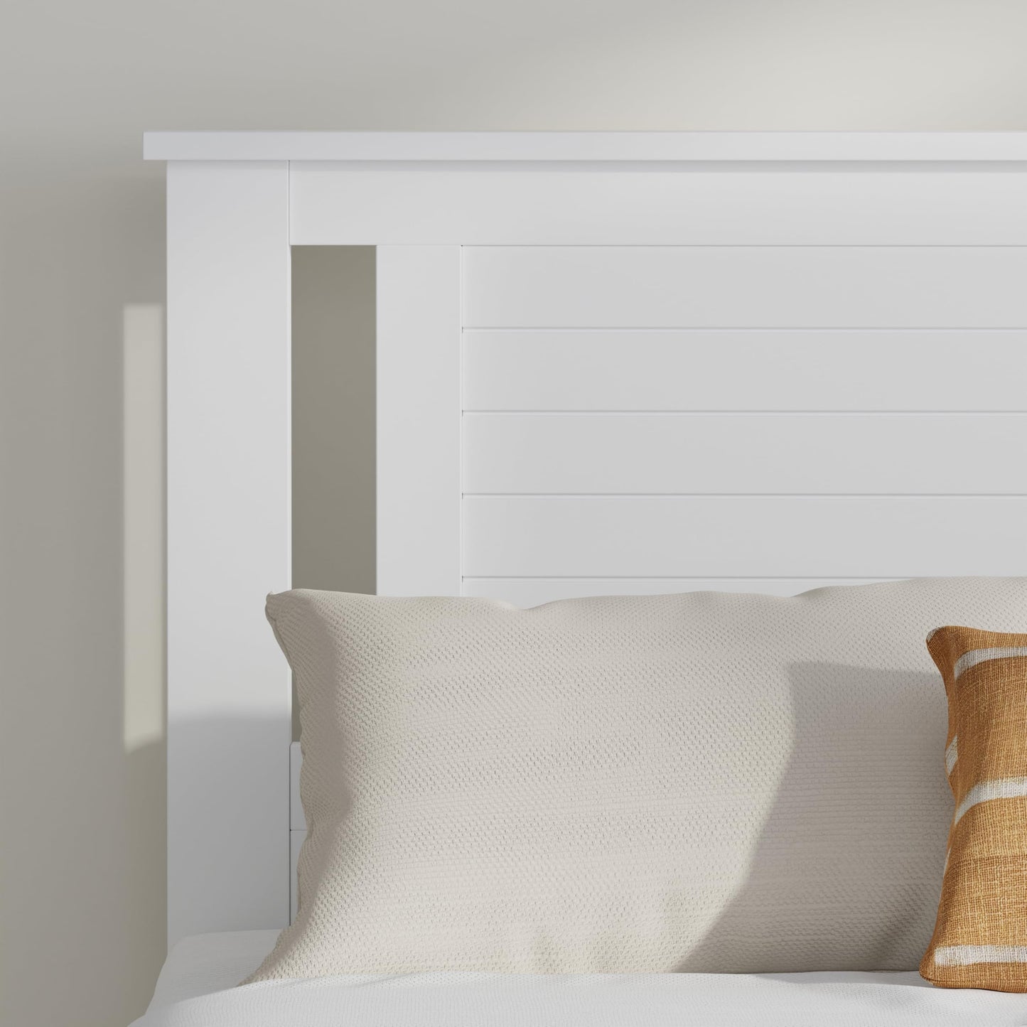 ComfIQ Serene Solid Wood Modern Farmhouse Platform Bed with Horizontal Scoring Headboard