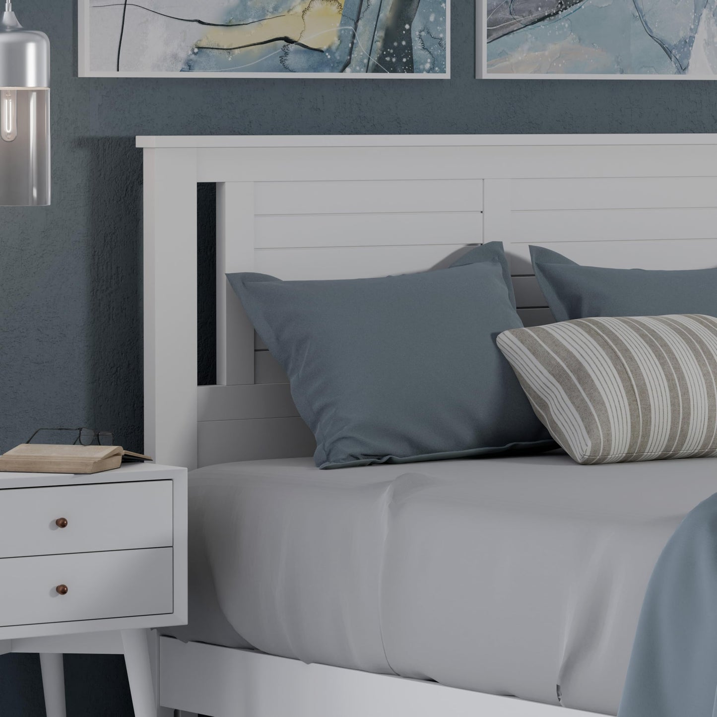 ComfIQ Serene Solid Wood Modern Farmhouse Platform Bed with Horizontal Scoring Headboard