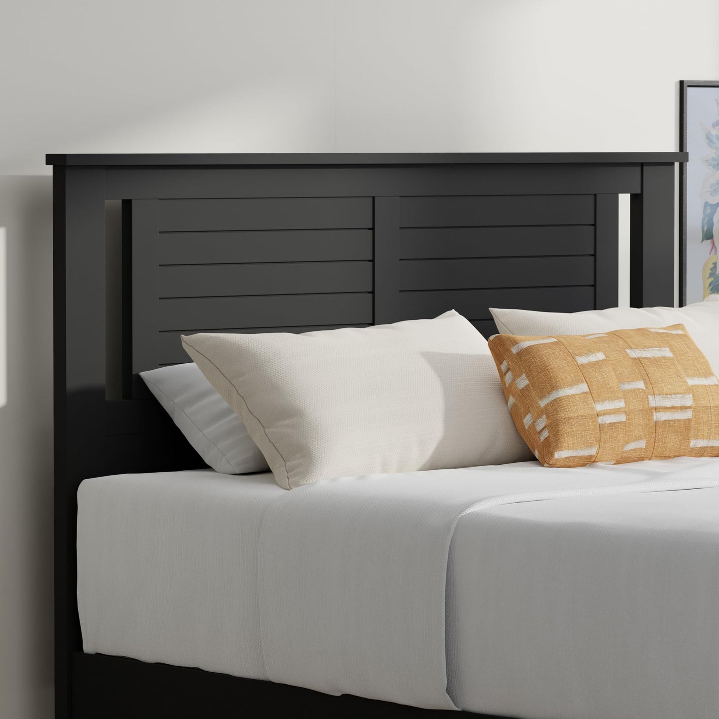 ComfIQ Serene Solid Wood Modern Farmhouse Platform Bed with Horizontal Scoring Headboard
