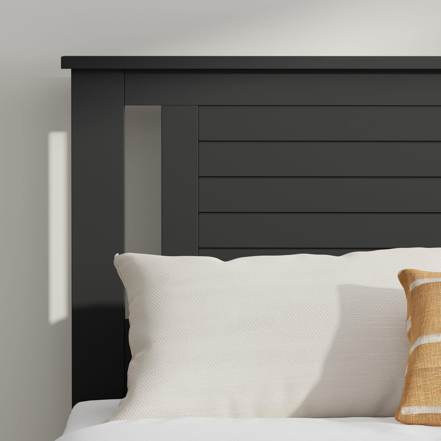 ComfIQ Serene Solid Wood Modern Farmhouse Platform Bed with Horizontal Scoring Headboard