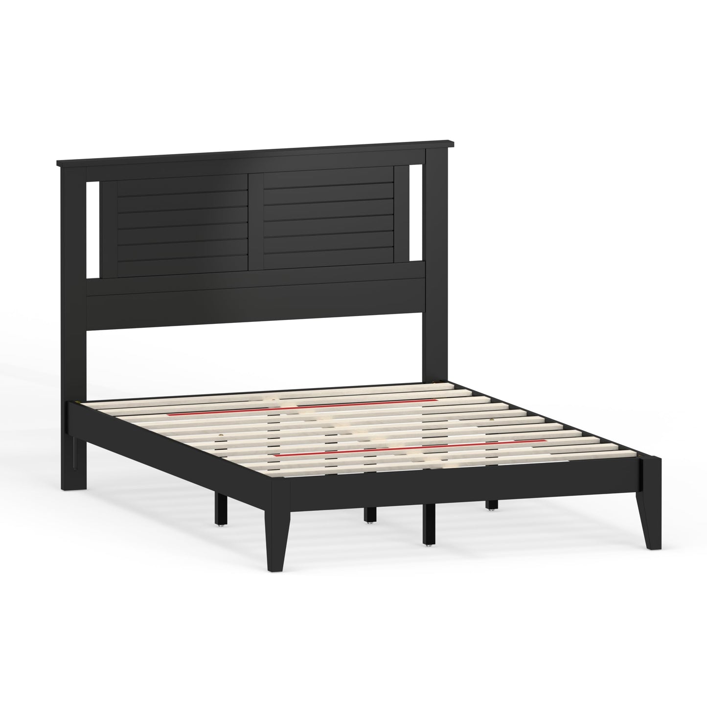 ComfIQ Serene Solid Wood Modern Farmhouse Platform Bed with Horizontal Scoring Headboard