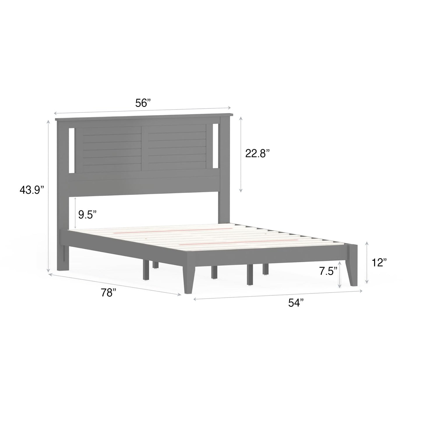 ComfIQ Serene Solid Wood Modern Farmhouse Platform Bed with Horizontal Scoring Headboard