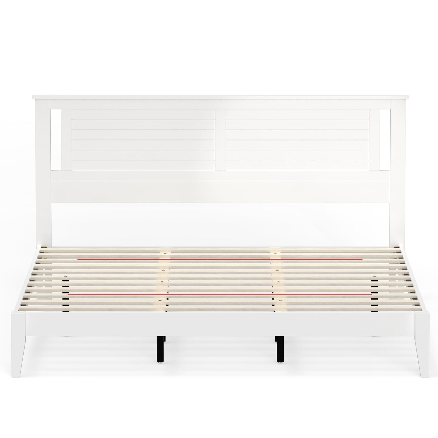 ComfIQ Serene Solid Wood Modern Farmhouse Platform Bed with Horizontal Scoring Headboard