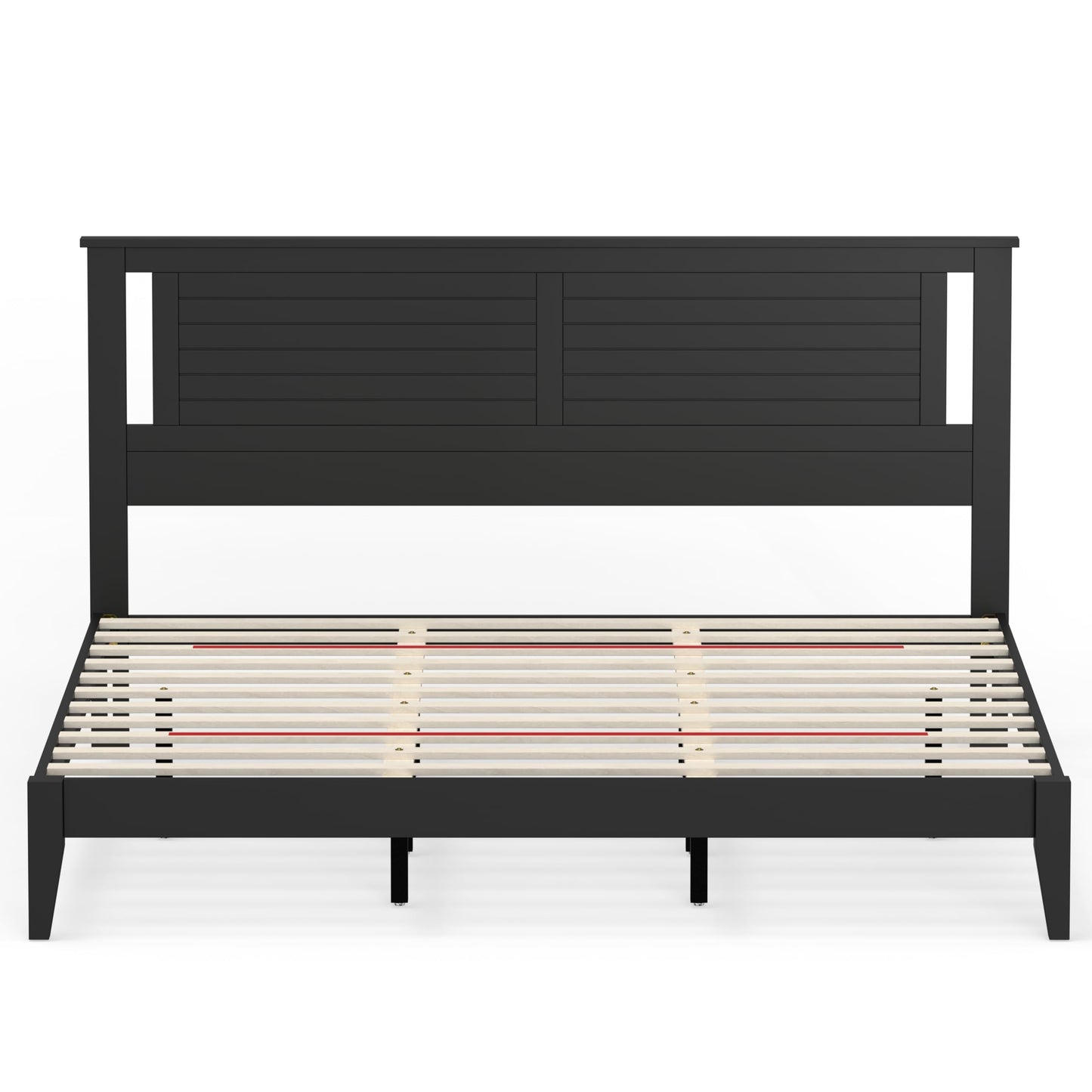 ComfIQ Serene Solid Wood Modern Farmhouse Platform Bed with Horizontal Scoring Headboard