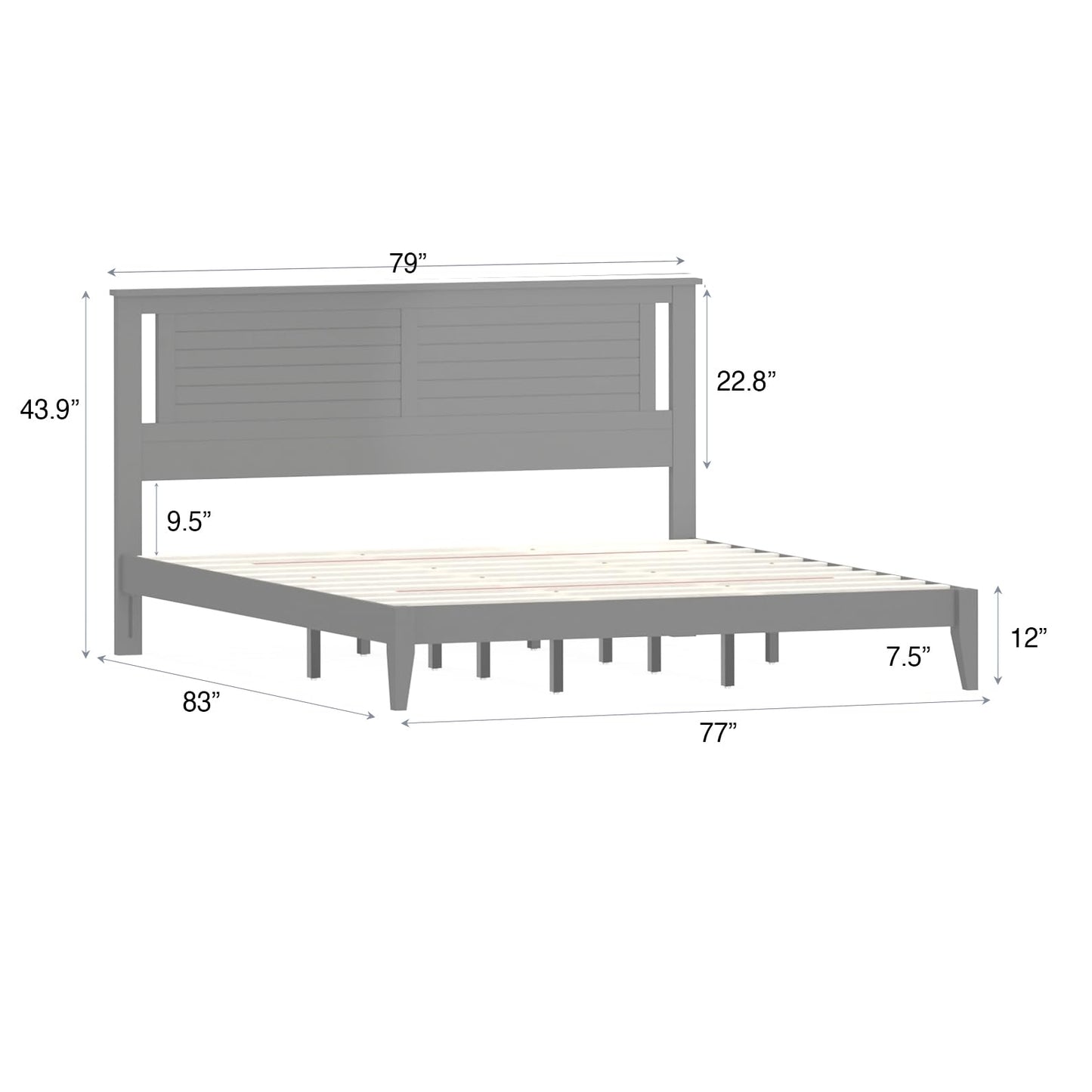 ComfIQ Serene Solid Wood Modern Farmhouse Platform Bed with Horizontal Scoring Headboard