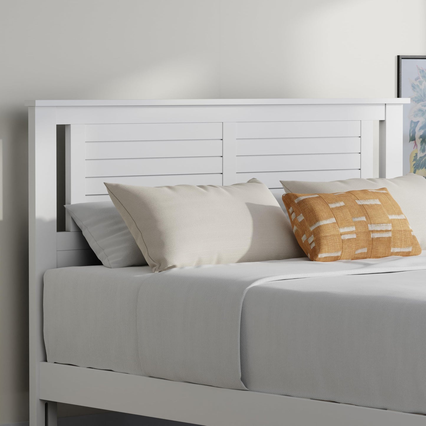 ComfIQ Serene Solid Wood Modern Farmhouse Platform Bed with Horizontal Scoring Headboard