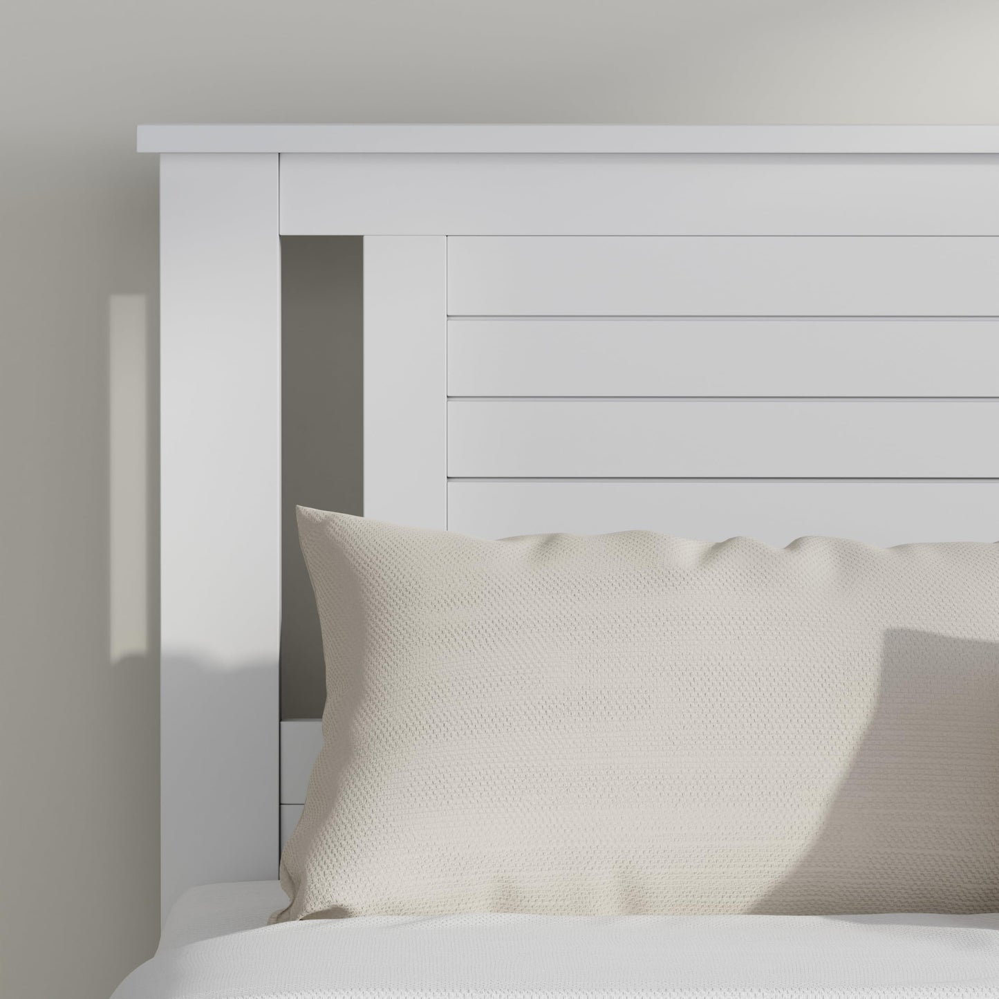 ComfIQ Serene Solid Wood Modern Farmhouse Platform Bed with Horizontal Scoring Headboard