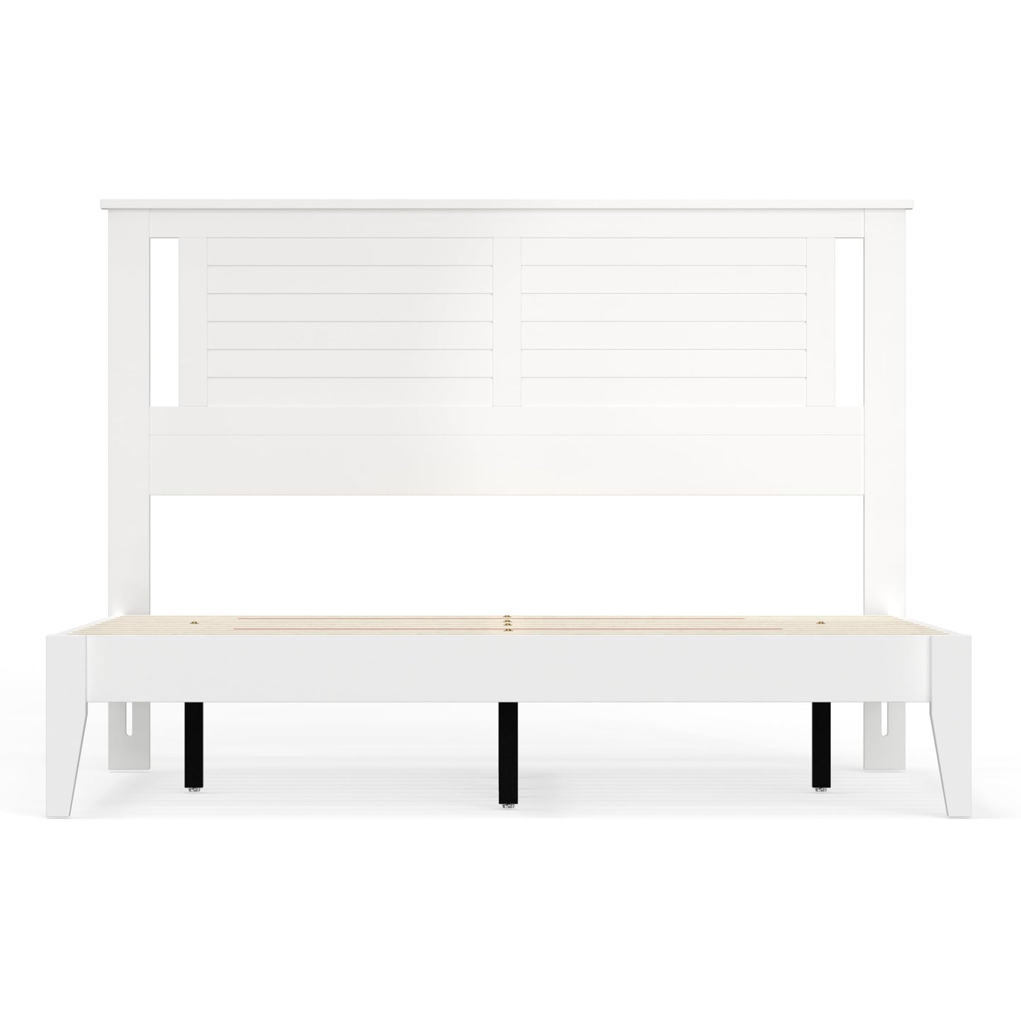 ComfIQ Serene Solid Wood Modern Farmhouse Platform Bed with Horizontal Scoring Headboard