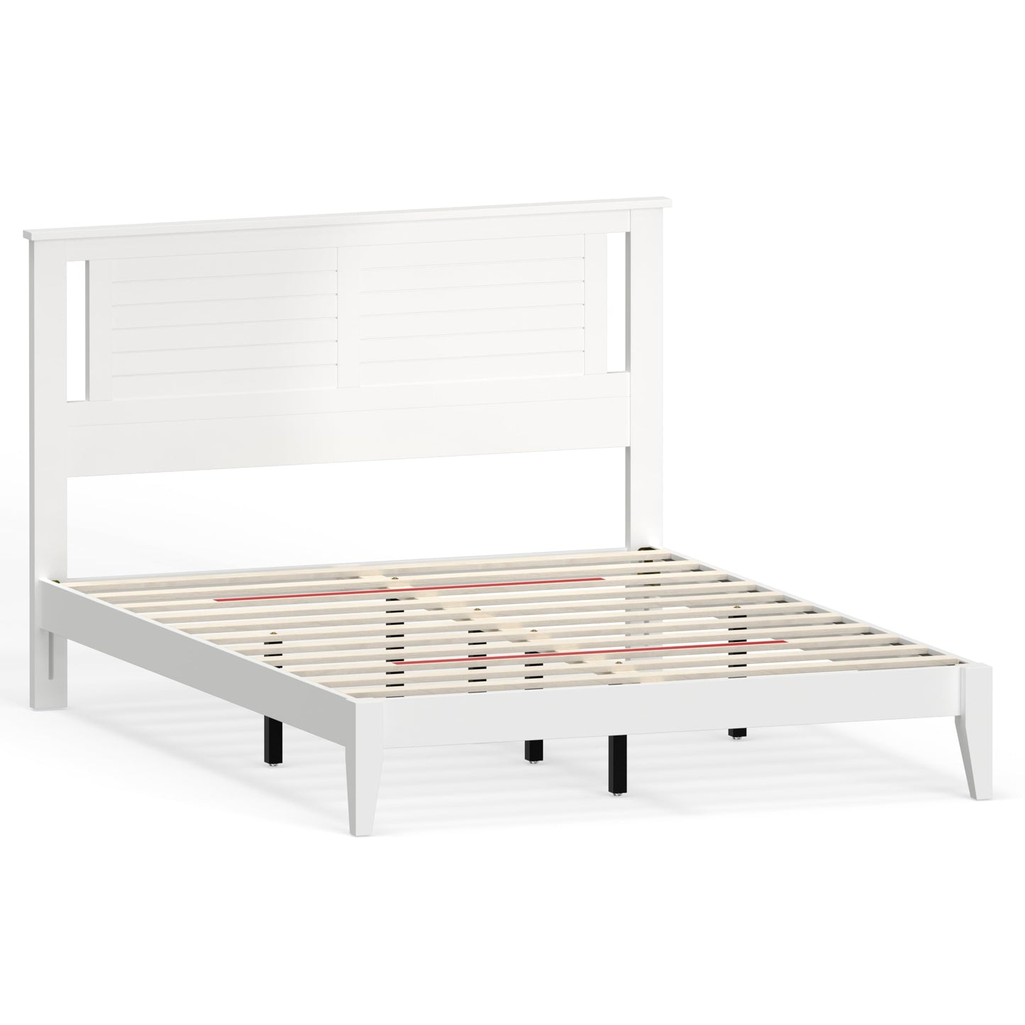 ComfIQ Serene Solid Wood Modern Farmhouse Platform Bed with Horizontal Scoring Headboard