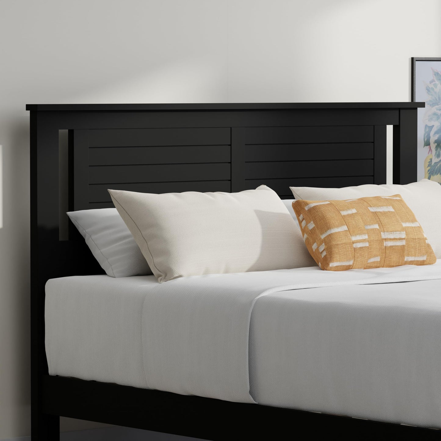 ComfIQ Serene Solid Wood Modern Farmhouse Platform Bed with Horizontal Scoring Headboard