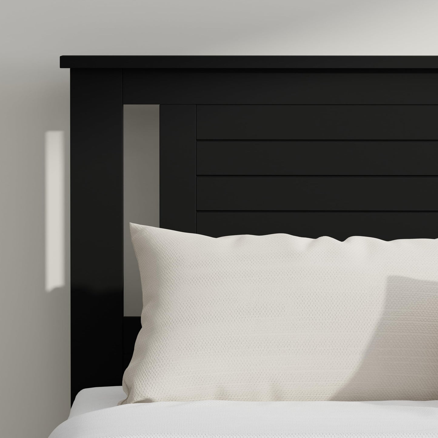 ComfIQ Serene Solid Wood Modern Farmhouse Platform Bed with Horizontal Scoring Headboard