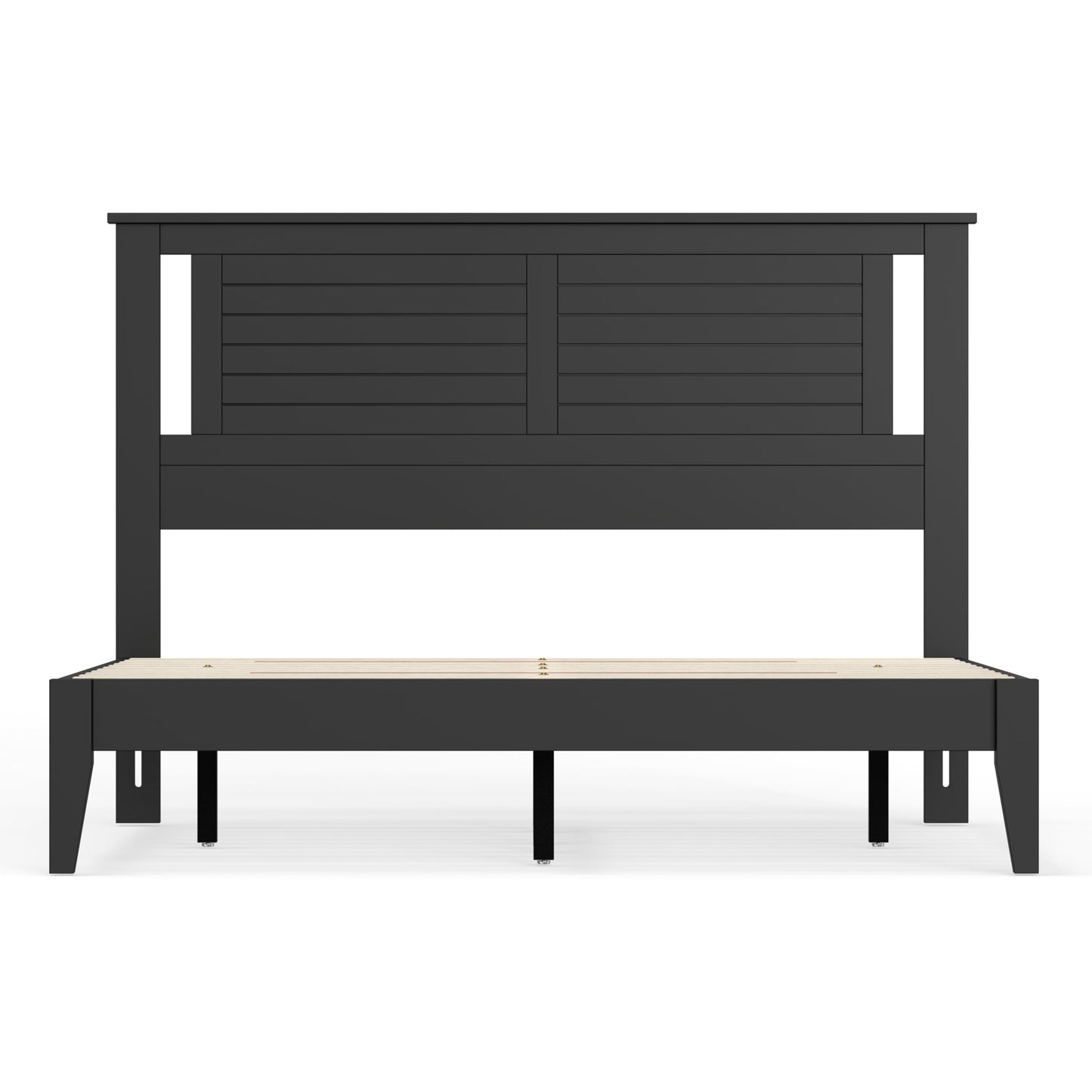 ComfIQ Serene Solid Wood Modern Farmhouse Platform Bed with Horizontal Scoring Headboard