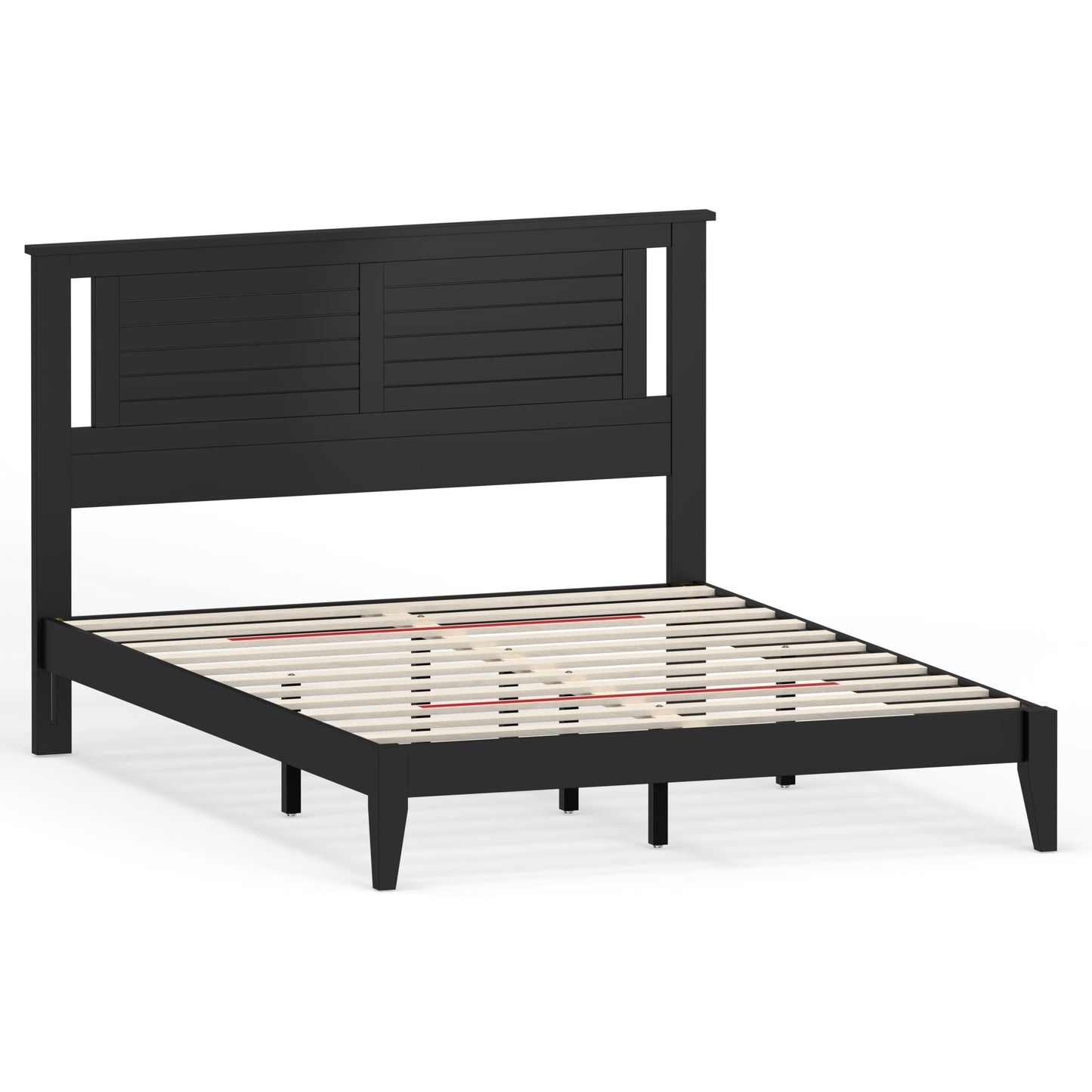 ComfIQ Serene Solid Wood Modern Farmhouse Platform Bed with Horizontal Scoring Headboard