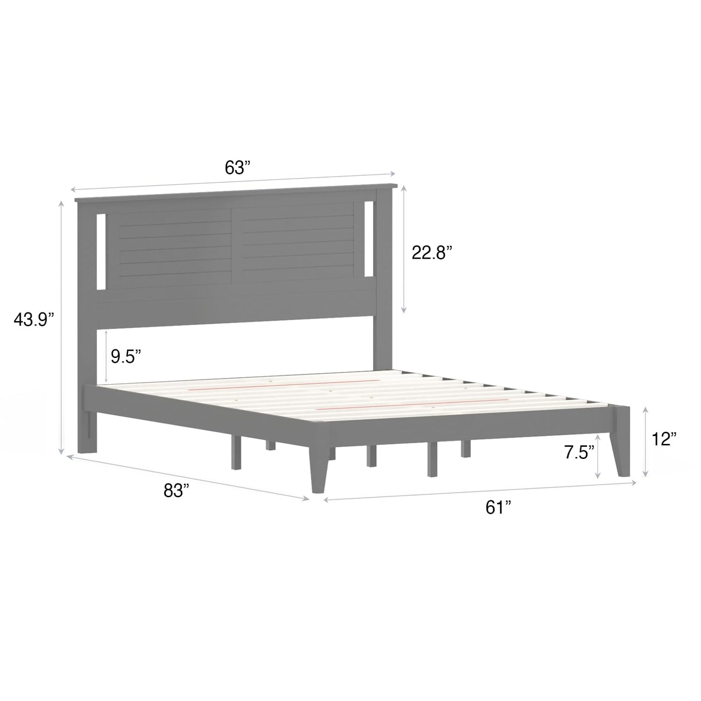 ComfIQ Serene Solid Wood Modern Farmhouse Platform Bed with Horizontal Scoring Headboard