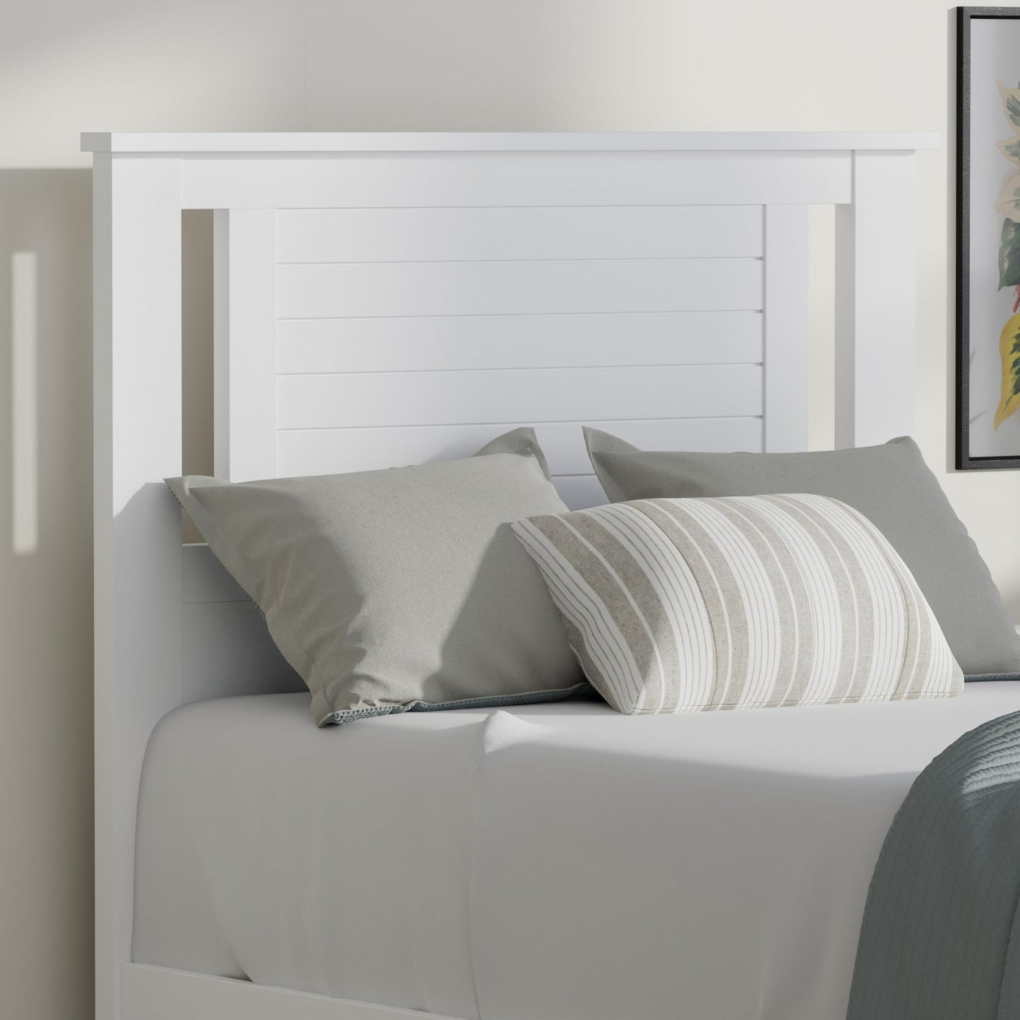 ComfIQ Serene Solid Wood Modern Farmhouse Platform Bed with Horizontal Scoring Headboard