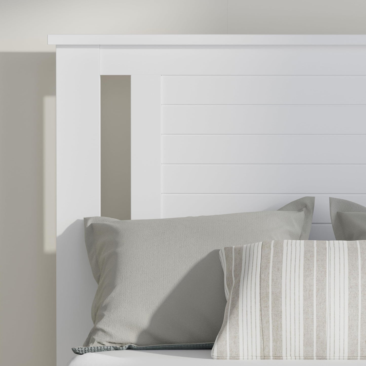 ComfIQ Serene Solid Wood Modern Farmhouse Platform Bed with Horizontal Scoring Headboard