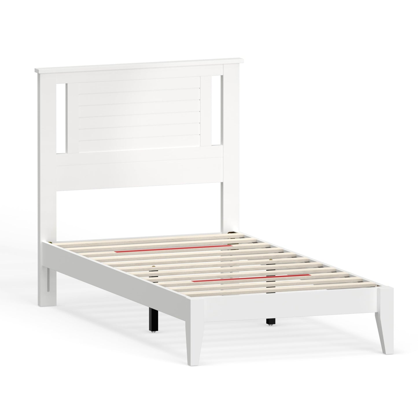 ComfIQ Serene Solid Wood Modern Farmhouse Platform Bed with Horizontal Scoring Headboard