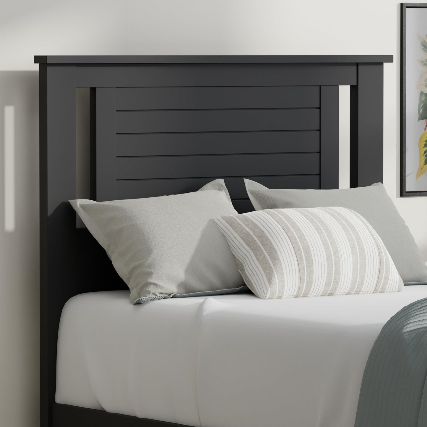 ComfIQ Serene Solid Wood Modern Farmhouse Platform Bed with Horizontal Scoring Headboard