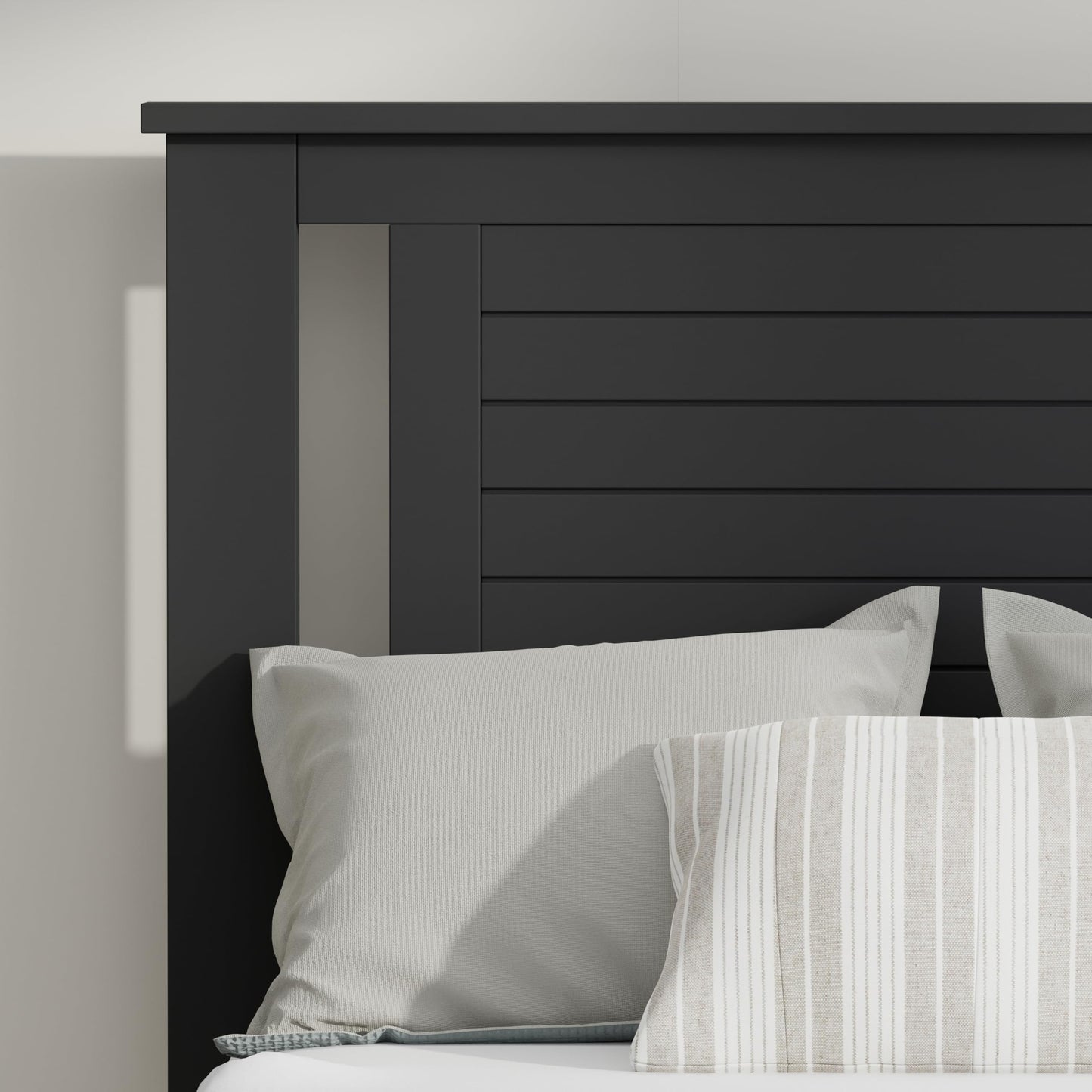 ComfIQ Serene Solid Wood Modern Farmhouse Platform Bed with Horizontal Scoring Headboard
