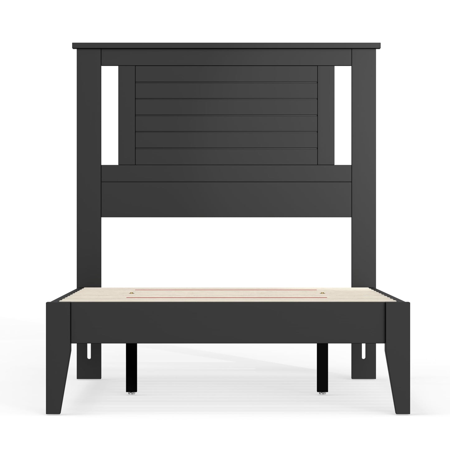 ComfIQ Serene Solid Wood Modern Farmhouse Platform Bed with Horizontal Scoring Headboard