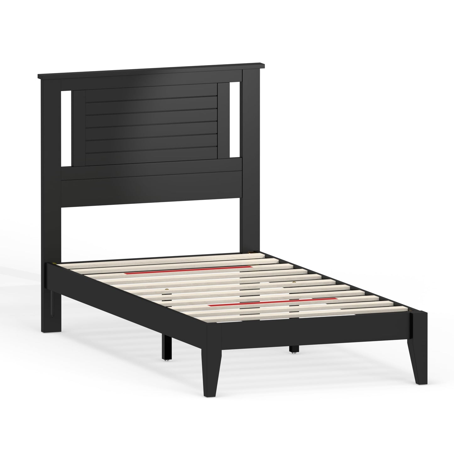 ComfIQ Serene Solid Wood Modern Farmhouse Platform Bed with Horizontal Scoring Headboard