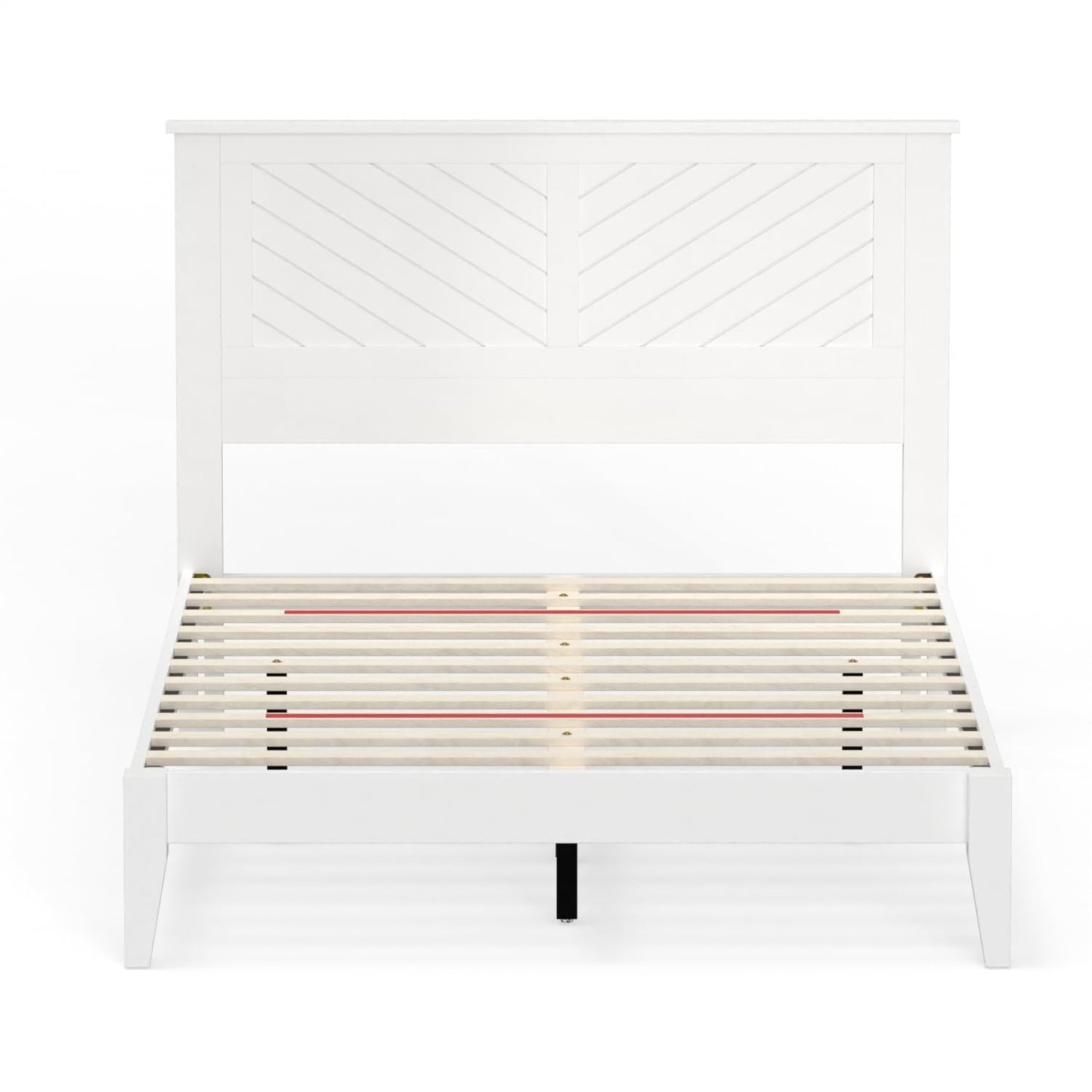 ComfIQ Serene Solid Wood Modern Farmhouse Platform Bed with Chevron Scoring Headboard