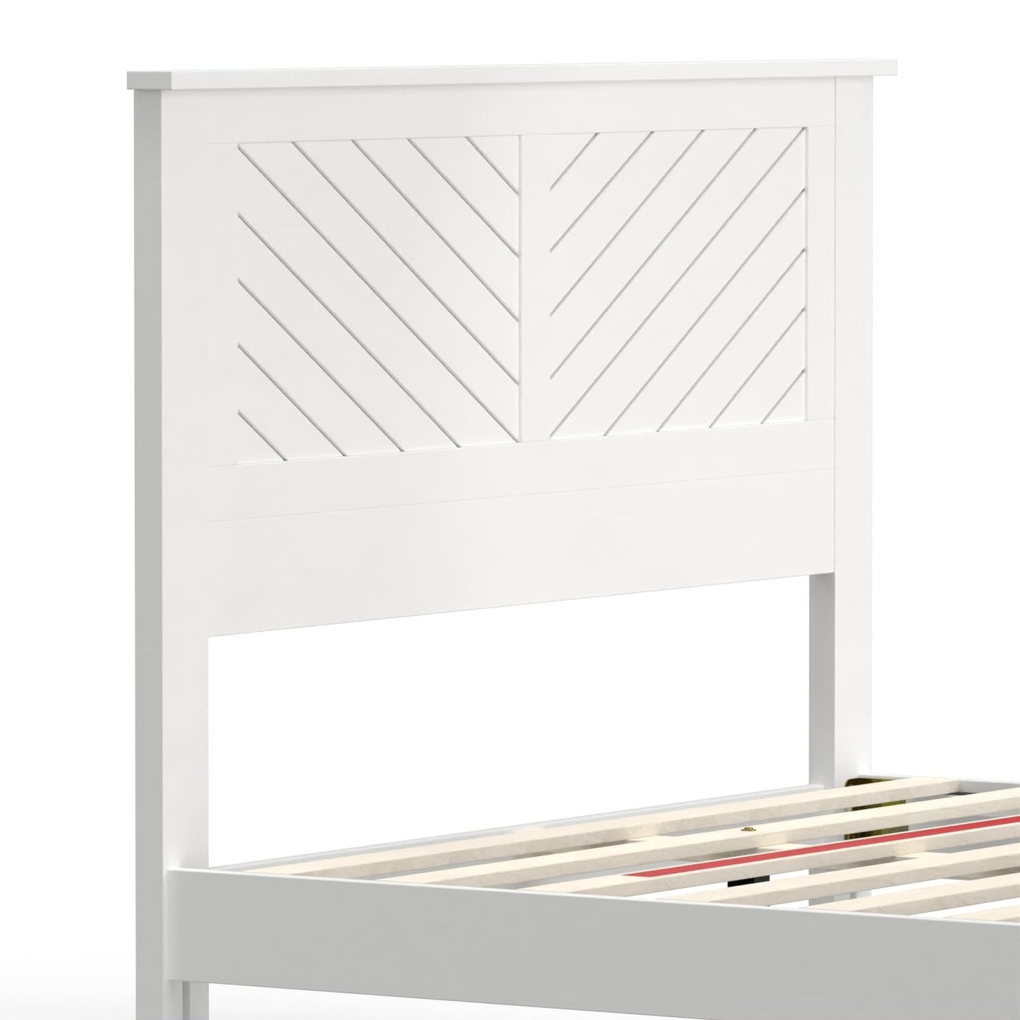 ComfIQ Serene Solid Wood Modern Farmhouse Platform Bed with Chevron Scoring Headboard