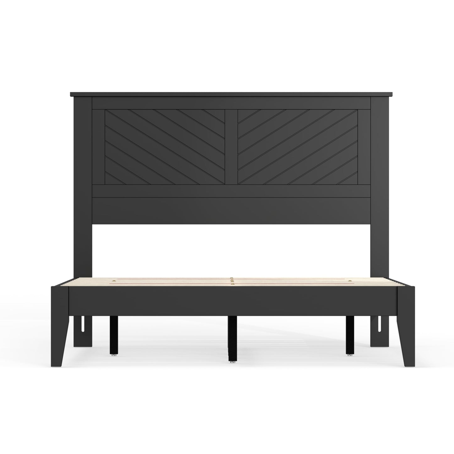 ComfIQ Serene Solid Wood Modern Farmhouse Platform Bed with Chevron Scoring Headboard