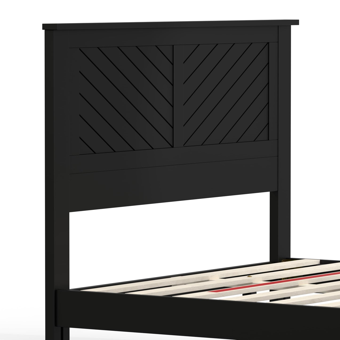 ComfIQ Serene Solid Wood Modern Farmhouse Platform Bed with Chevron Scoring Headboard
