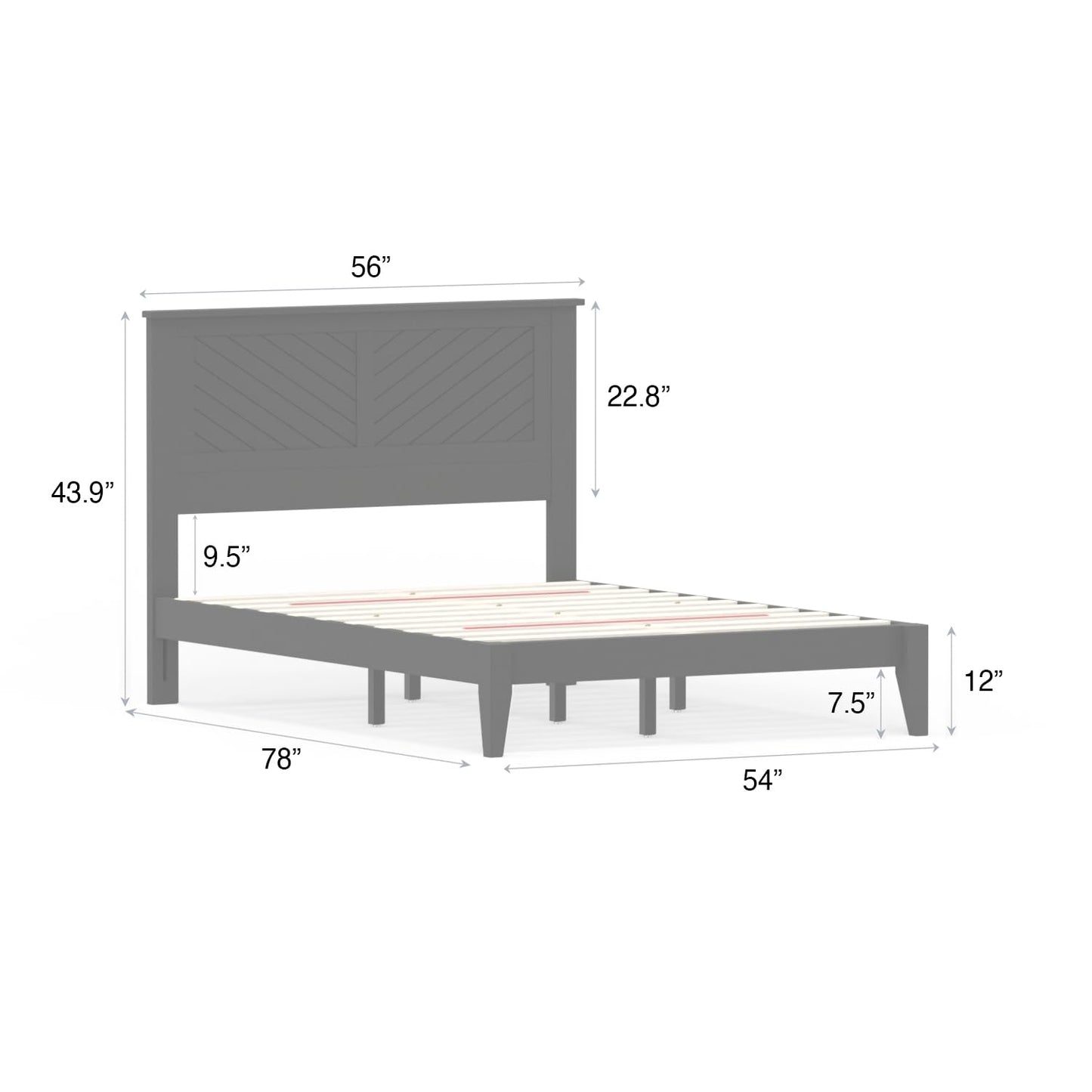ComfIQ Serene Solid Wood Modern Farmhouse Platform Bed with Chevron Scoring Headboard
