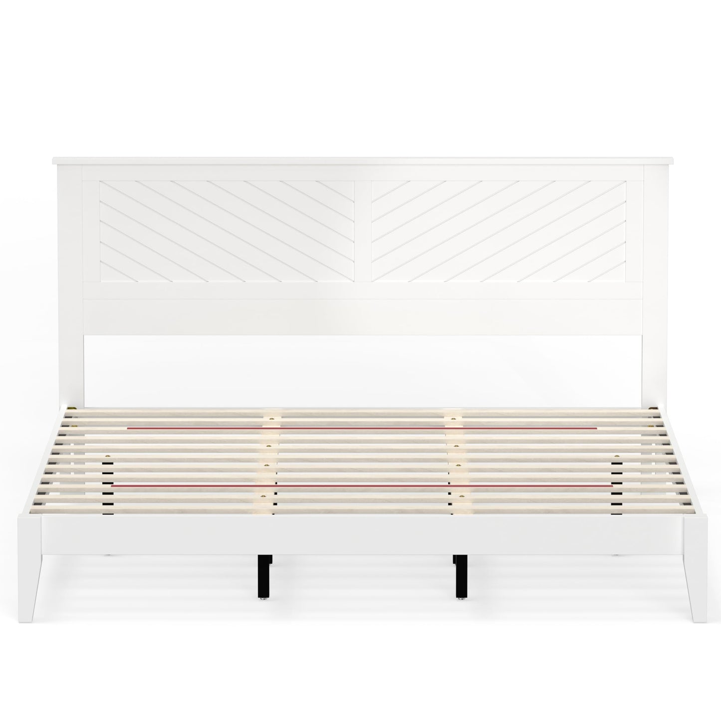 ComfIQ Serene Solid Wood Modern Farmhouse Platform Bed with Chevron Scoring Headboard