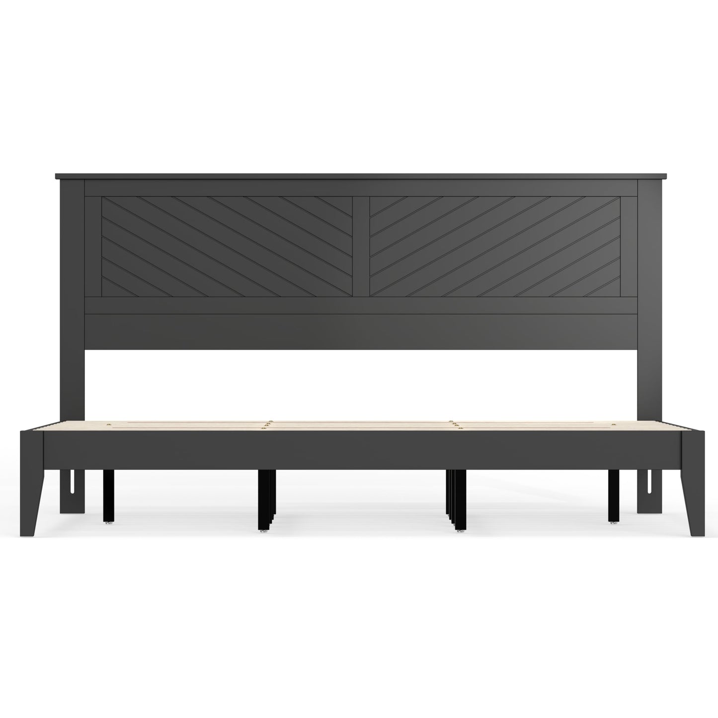 ComfIQ Serene Solid Wood Modern Farmhouse Platform Bed with Chevron Scoring Headboard