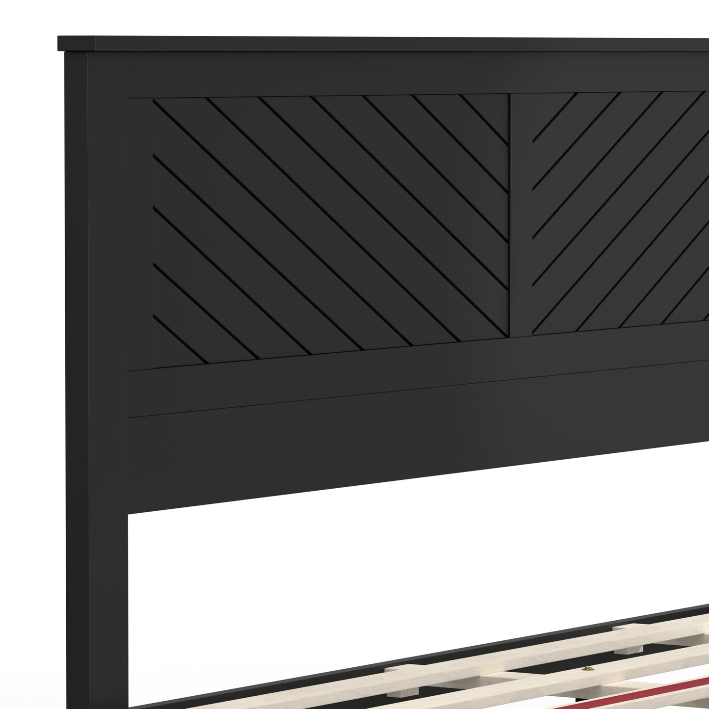 ComfIQ Serene Solid Wood Modern Farmhouse Platform Bed with Chevron Scoring Headboard
