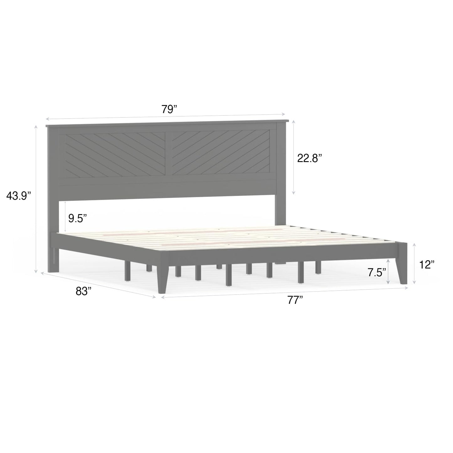 ComfIQ Serene Solid Wood Modern Farmhouse Platform Bed with Chevron Scoring Headboard
