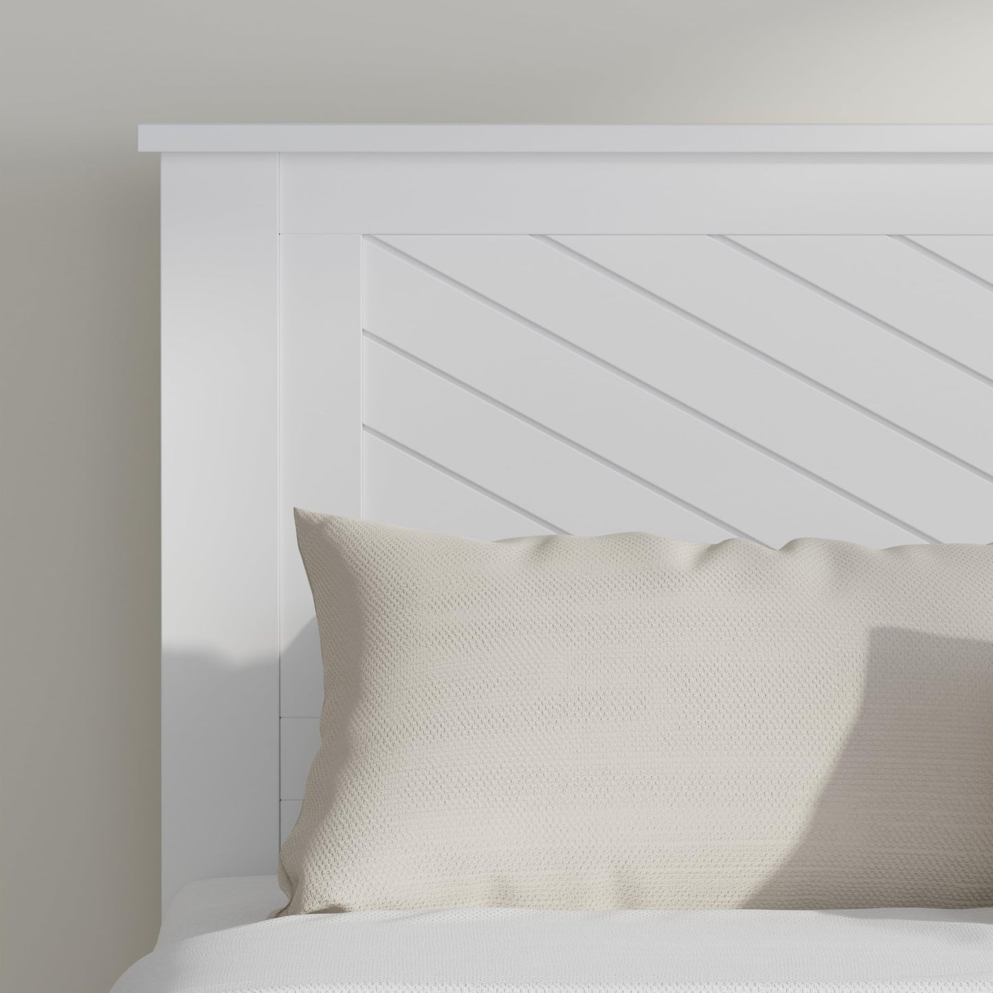 ComfIQ Serene Solid Wood Modern Farmhouse Platform Bed with Chevron Scoring Headboard