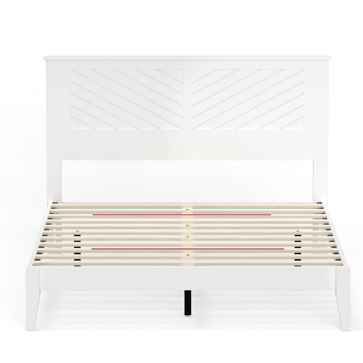 ComfIQ Serene Solid Wood Modern Farmhouse Platform Bed with Chevron Scoring Headboard