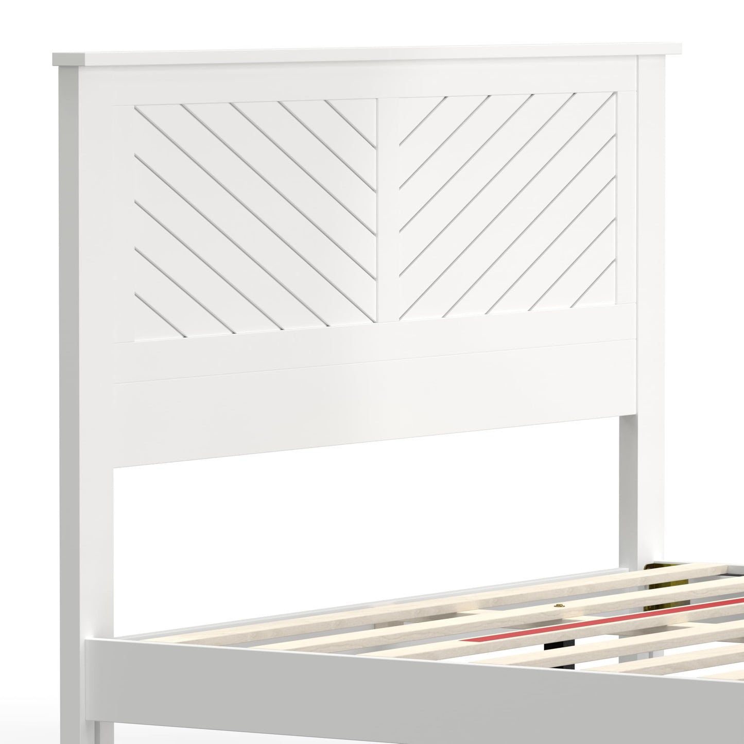 ComfIQ Serene Solid Wood Modern Farmhouse Platform Bed with Chevron Scoring Headboard